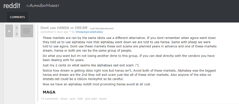 AlphaBay Market paranoid users