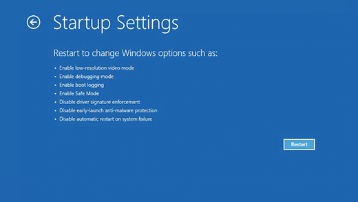 Startup Settings of Windows 10 Safe Mode
