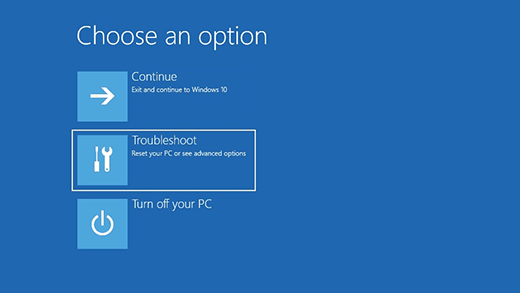 Win 10 Choose an option troubleshoot
